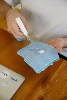 Blue cloth with disinfectant