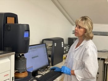 Our quality manager working on a rheometer.