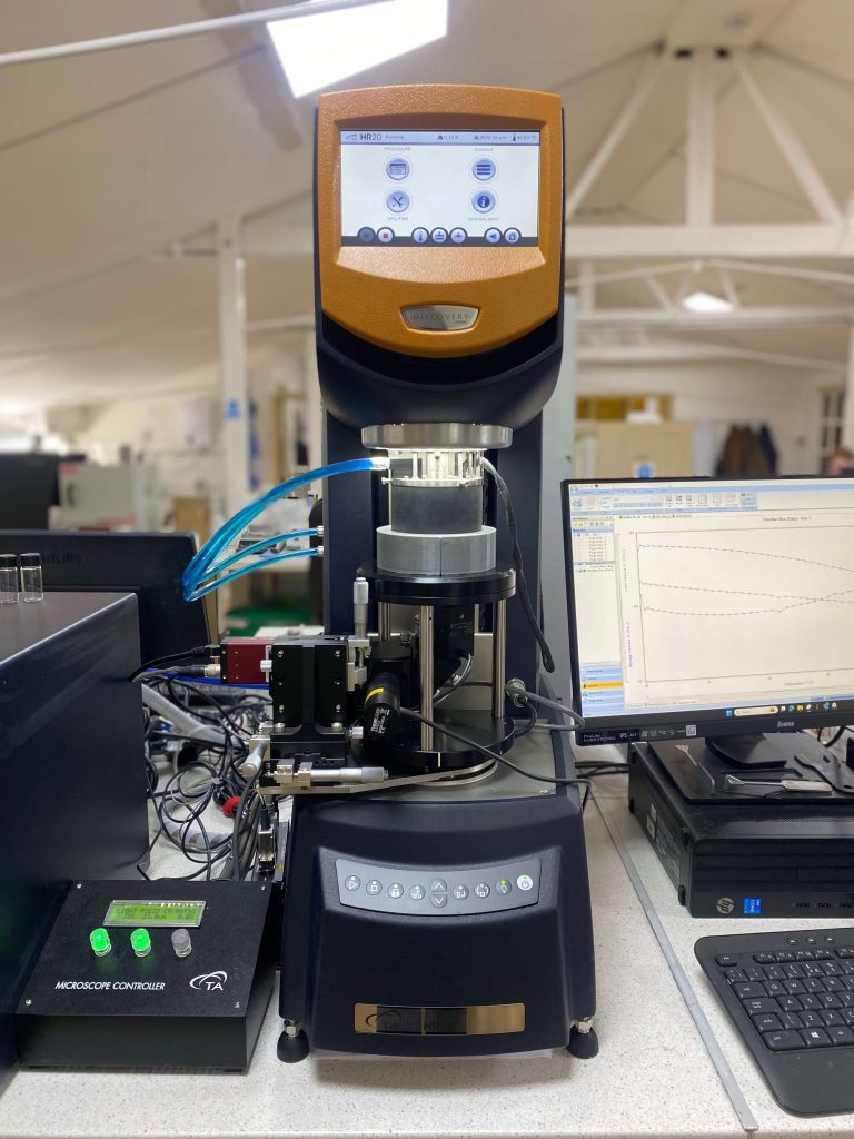 rheo-microscopy attachment on rheometer in lab